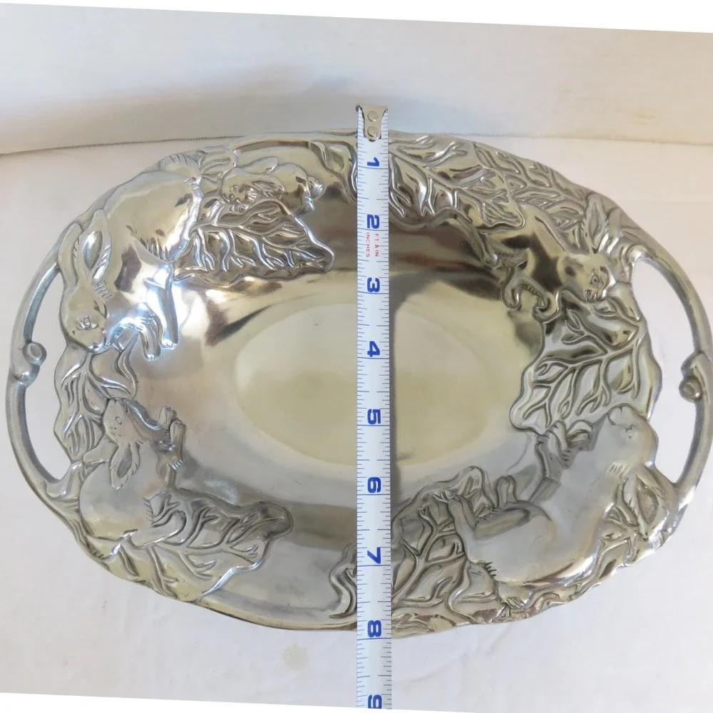 Arthur Court 2001 Bunny Rabbit Aluminum Footed Vegetable Serving Dish 11 Inch